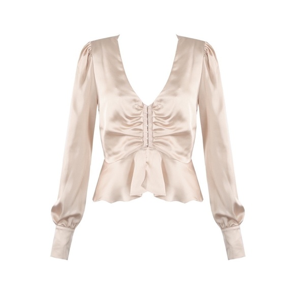 ETOPHE Studios Ivory Satin Hook Front Peplum Blouse - Picture 1 of 5